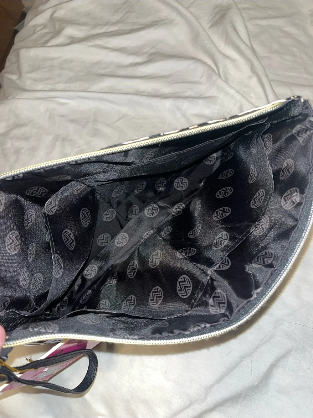 Pink Leopard Print Vinyl Cosmetic Pouch with Gold Logo